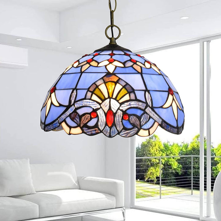 Europäische Retro Blaue Barock Buntglas 1-Licht Pendelleuchte 