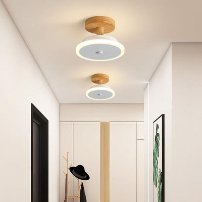 Nordic Flat Round Wood Base LED-Deckenleuchte mit halbbündiger Montage