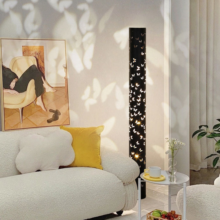 Lámpara de pie LED de cilindro mariposa creativa contemporánea de hierro y aluminio para sala de estar 