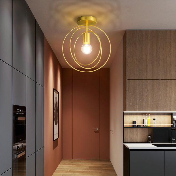 Modern Simplicity Iron Copper Pentagram Circle 1-Light Semi-Flush Mount Ceiling Light