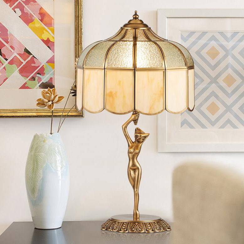 Lampe de table à 1 lumière ange en verre et cuivre créatif vintage 
