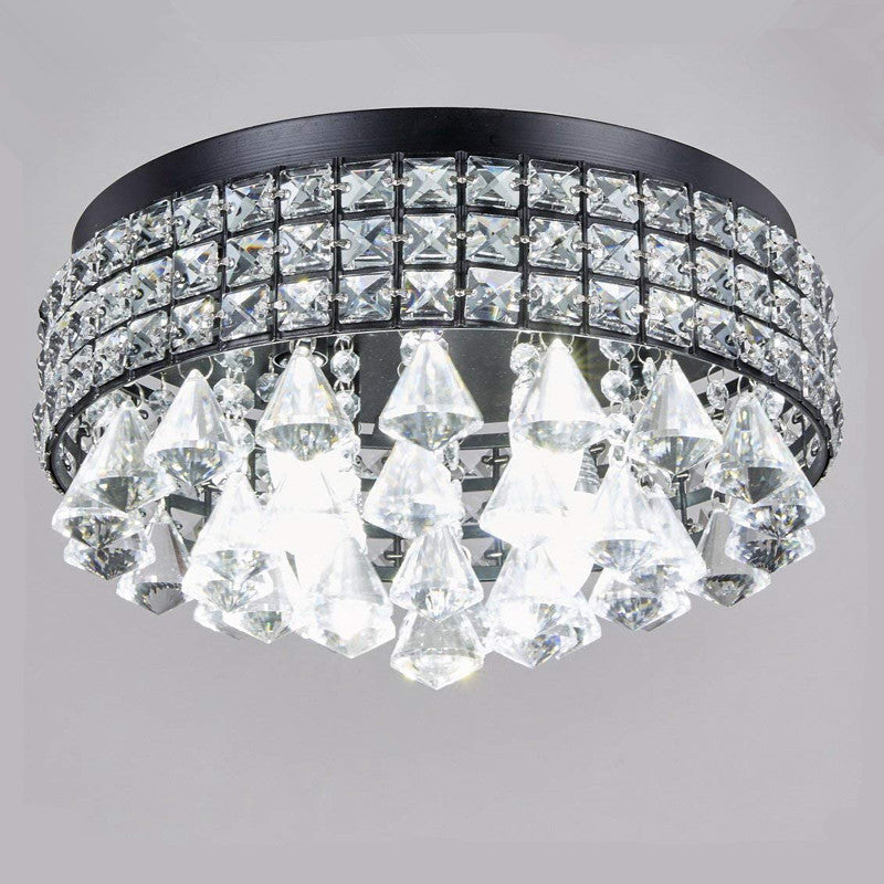 European Luxury Black Round Crystal 4-Light Flush Mount Ceiling Light