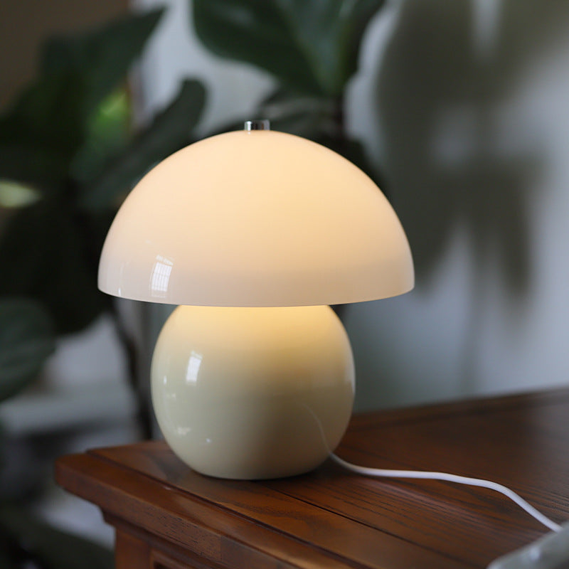 Vintage Cream Glass Mushroom Ceramic Dome LED Table Lamp