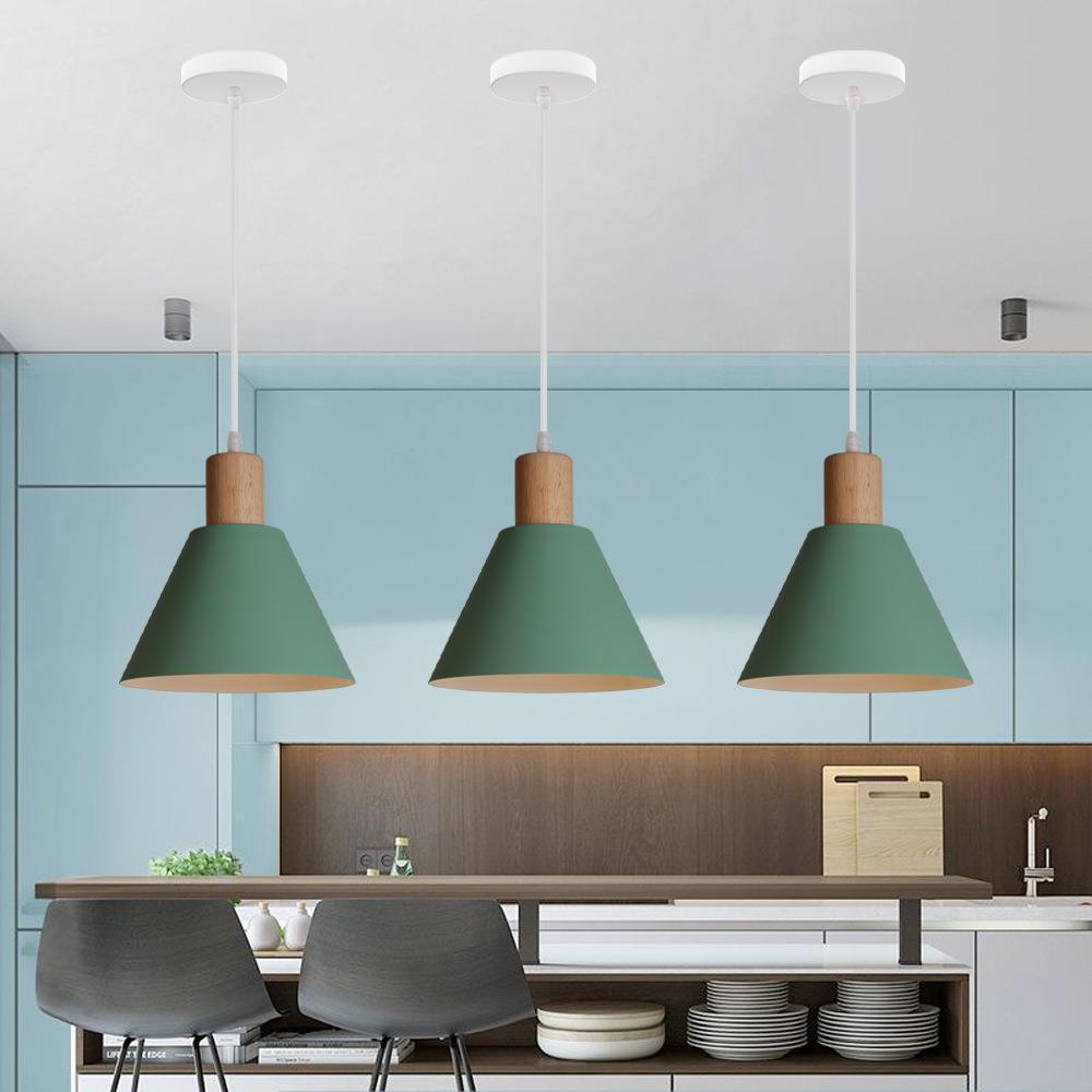 Traditional Vintage Iron Solid Wood Round Cone Top 1-Light Pendant Light for Living Room