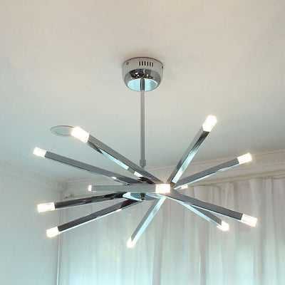 Nordic Creative Iron Chrome Column Stainless Steel 12-Light Chandelier