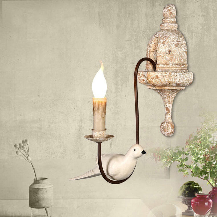 Vintage Rustic Wooden Bird Sconce 1/2 Light Wall Sconce Lamp