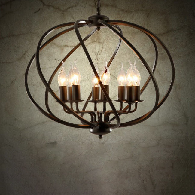 Retro Industrial Iron Candle Design 8-Light Chandelier