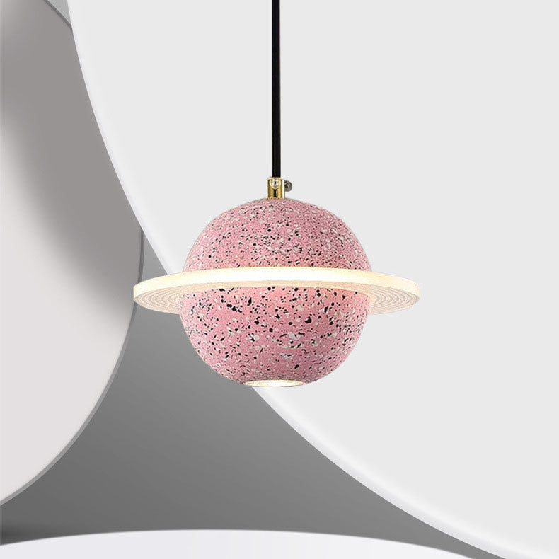 Contemporary Creative Planet Cement Acrylic LED Pendant Light For Bedroom