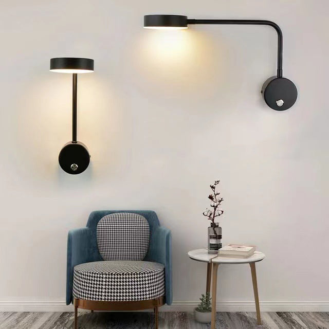 Moderne, minimalistische, einfarbige LED-Wandleuchte mit drehbarem Schalter 