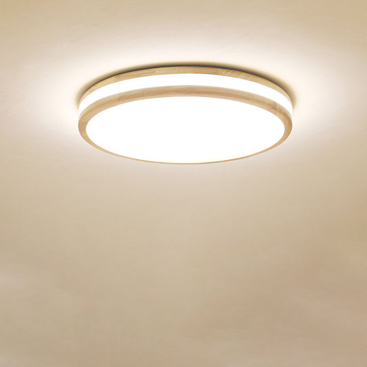 Plafonnier encastré à LED mince en bois rond simple japonais 