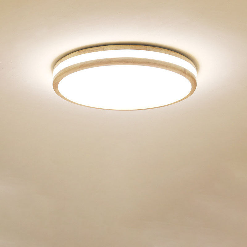 Japanese Simple Round Wooden Thin LED Flush Mount Ceiling Light