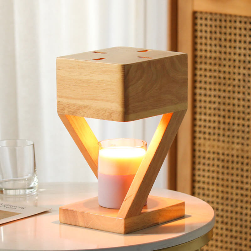 Contemporary Nordic Solid Wood Geometric Hollow 1-Light Melting Wax Table Lamp for Bedroom