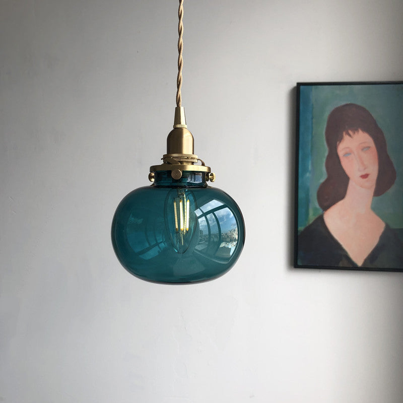 Traditionelle japanische Messingglas-Kürbisschirm-Pendelleuchte mit 1 Licht für Wohnzimmer 