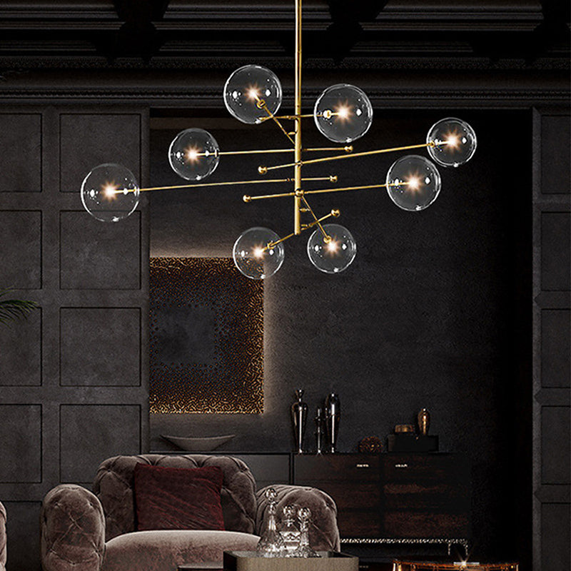 Modern Minimalist Ball Strip Metal Glass 6/8 Light Chandelier For Living Room