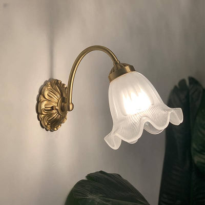 European Vintage Floral Copper Glass 1-Light Wall Sconce Lamp