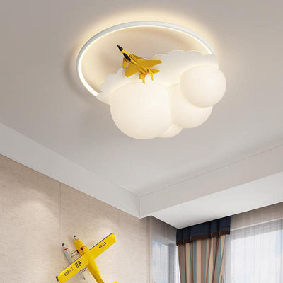 Modern Kids Cloudy Airplane Iron Resin Rotomolded LED Flush Mount Ceiling Light