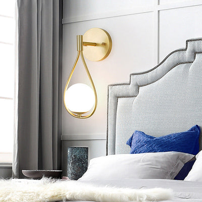 Modern Luxury Brass Ring Frame Glass 1-Light Wall Sconce Lamp For Bedroom
