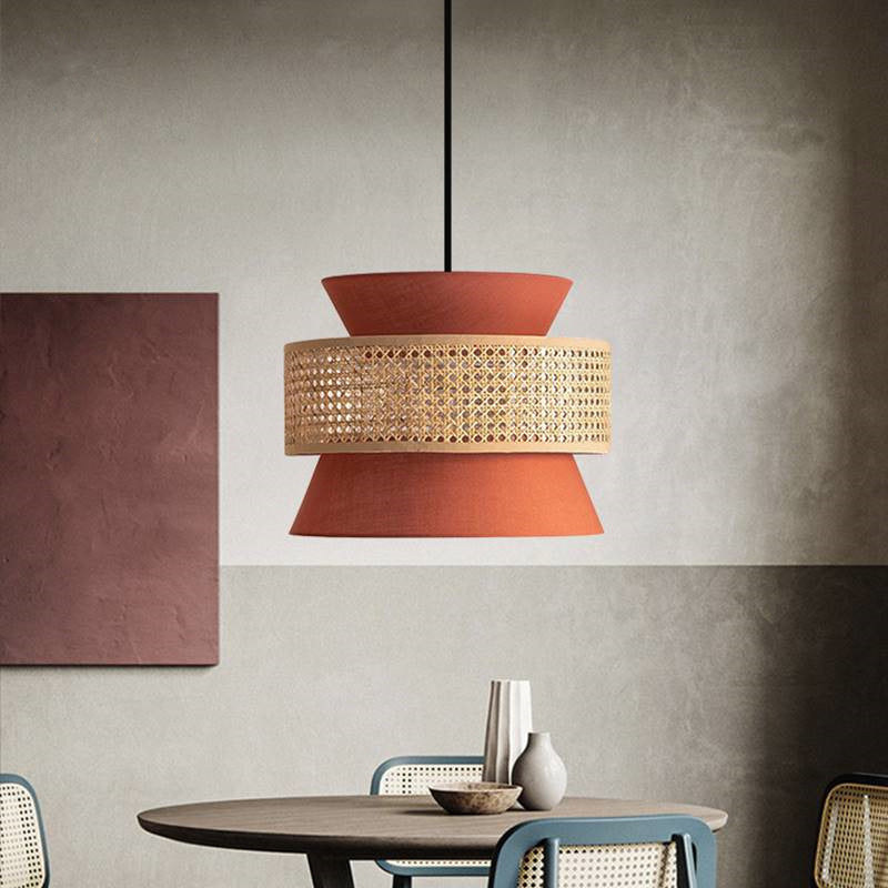 Suspension lumineuse 1 lumière en rotin rond traditionnel japonais pour salon 