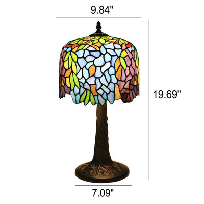 Tiffany Colored Flower Glass Cylinder Shade 1-Light Table Lamp