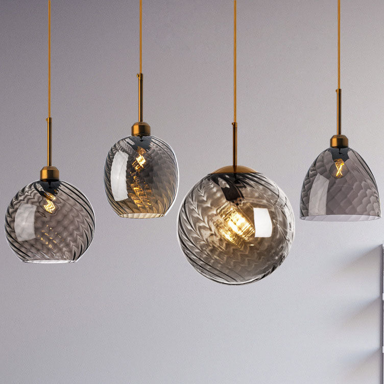 Moderne nordische 1-flammige Pendelleuchte aus Glas und Eisen mit runder geometrischer Struktur für Wohnzimmer &amp; Schlafzimmer 