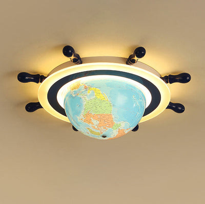 Creative Globe and Rudder Combination Design Childlike LED Flush Mount Light