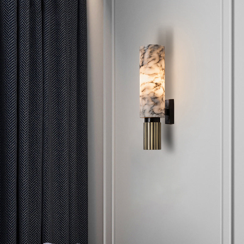 Modern Light Luxury Cylindrical Hardware Stone 1-Light Wall Sconce Lamp