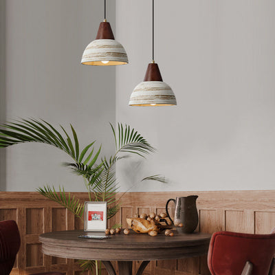 Nordic Japanese Walnut Ceramic Dome 1-Light Pendant Light