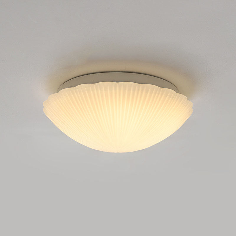 Modern Minimalist Cream Shell Glass LED Flush Mount Ceiling Light For Living Room &amp; Bedroom