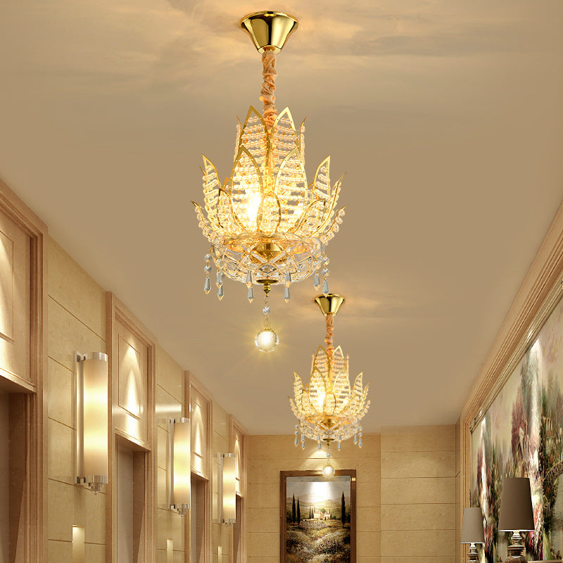 Chinese Style Lotus Zen Crystal 3-Light Chandeliers