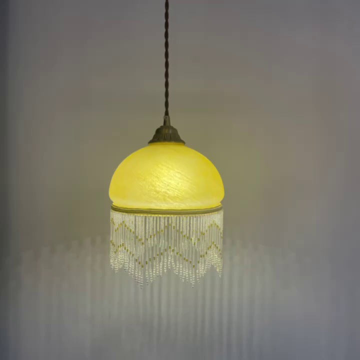 Traditionelle Vintage-Pendelleuchte mit runder Quaste aus Messing und Glas, 1 Licht, für Wohnzimmer 
