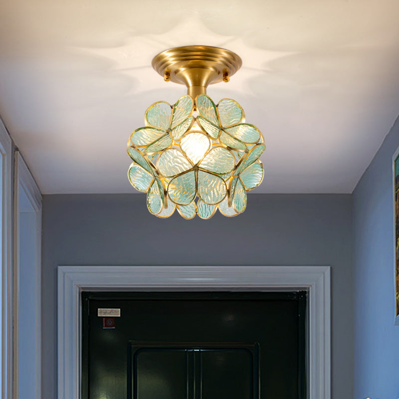 Moderne Art Déco Pétale Bulle Verre Abat-jour Cadre en Laiton Plafonnier Semi-Encastré à 1 Lumière Pour Salon 