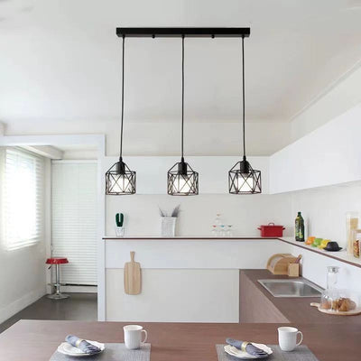 Industrielle einfache Geometrie Käfig Eisen 1/3 Licht Insel Licht Kronleuchter 