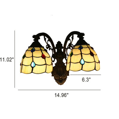 Vintage Tiffany Dome Stained Glass 2-Light Wall Sconce Lamp