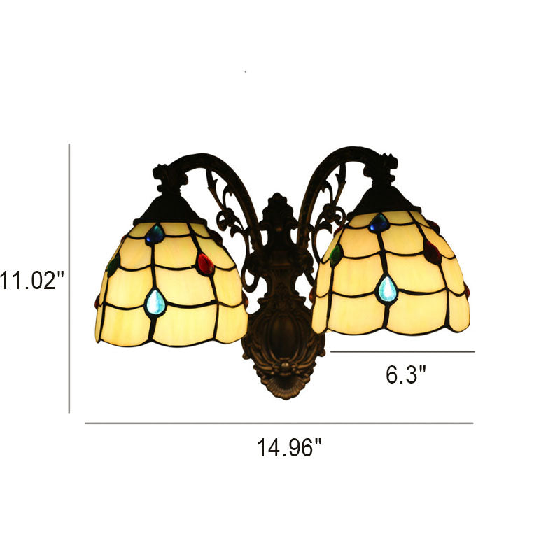 Vintage Tiffany Dome Stained Glass 2-Light Wall Sconce Lamp