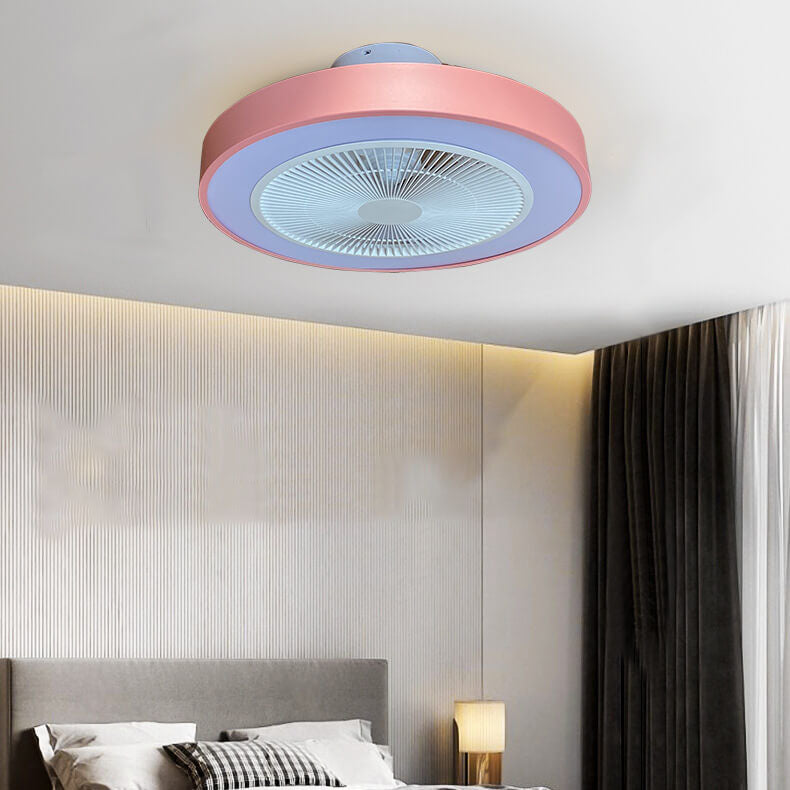 Modern Minimalist Solid Color Iron Copper LED Flush Mount Ceiling Fan Light