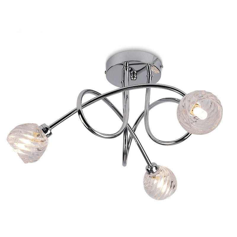 Moderne luxuriöse halbhohe 3-flammige Deckenleuchte aus Eisen und Glas mit gedrehten Linien und geschwungenem Design für das Wohnzimmer 