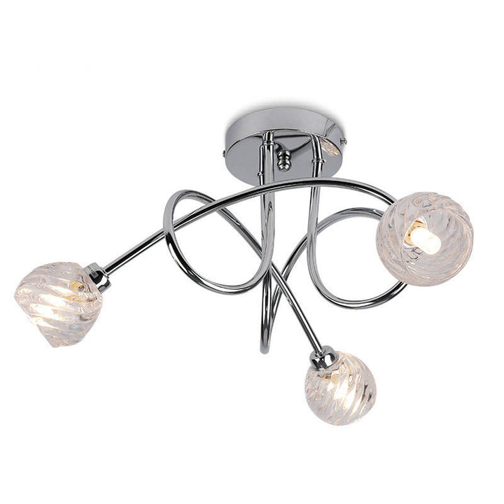 Moderne luxuriöse halbhohe 3-flammige Deckenleuchte aus Eisen und Glas mit gedrehten Linien und geschwungenem Design für das Wohnzimmer 