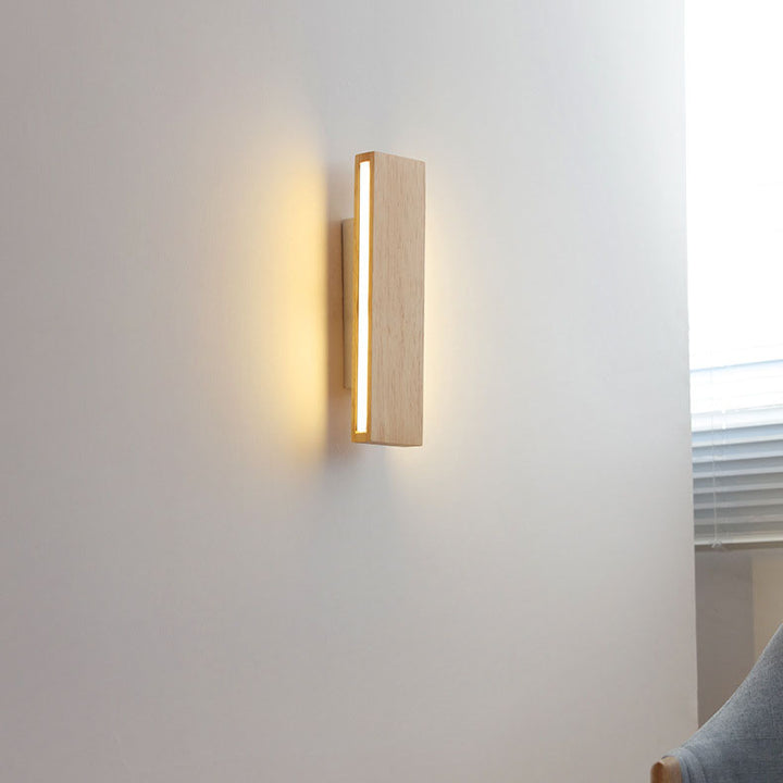 Contemporary Nordic Log Rectangular Flat Rotatable Solid Wood Acrylic LED Wall Sconce Lamp
