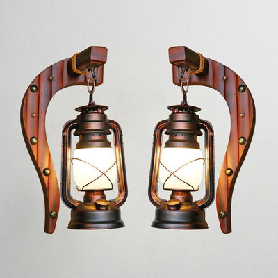 Retro Bambus Webgriff 1-Licht Antike Glas Petroleum Wandleuchte 