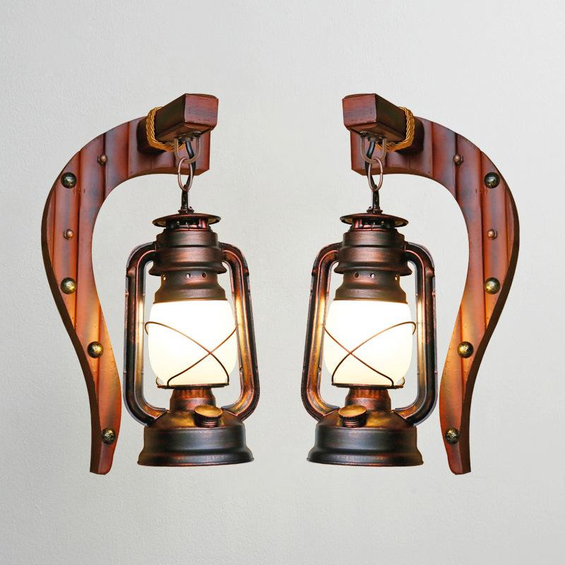Retro Bambus Webgriff 1-Licht Antike Glas Petroleum Wandleuchte 