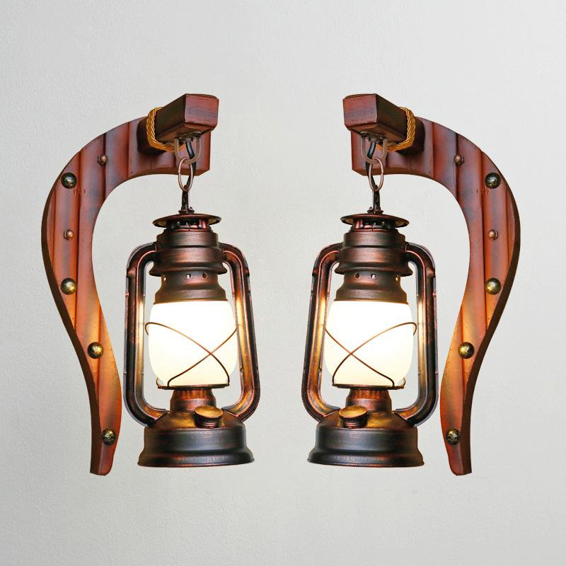 Retro Bamboo Weaving Handle 1-Light Antique Glass Kerosene Wall Lamp