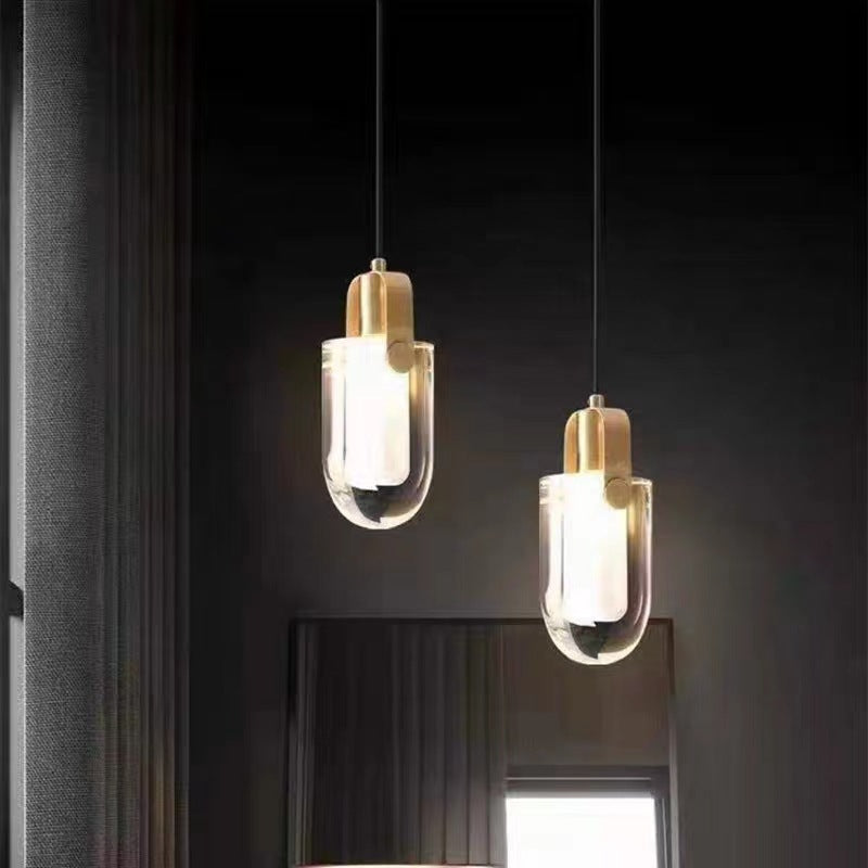 Moderne unbedeutende halbrunde LED-Pendelleuchte aus Kupferkristall für Schlafzimmer 