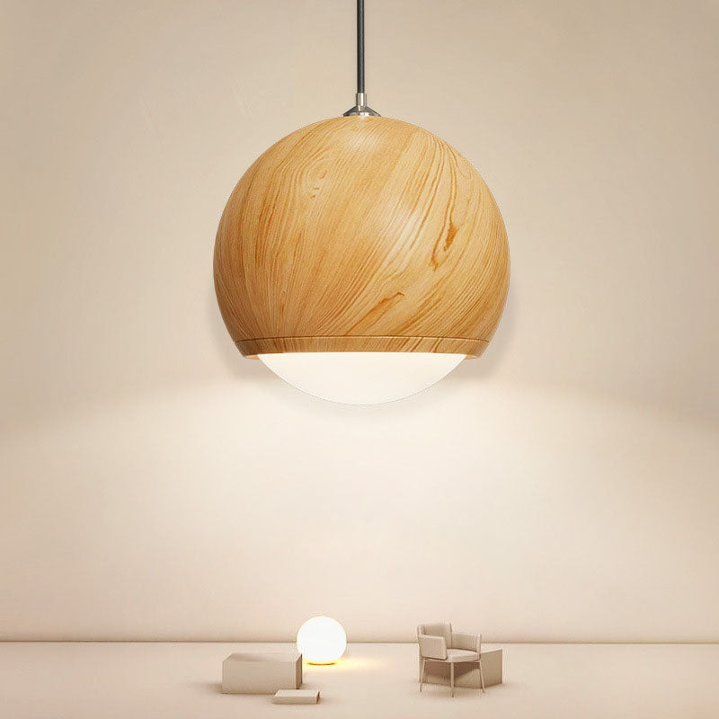 Japanese Wood Grain Round Oval Iron 1-Light Pendant Light