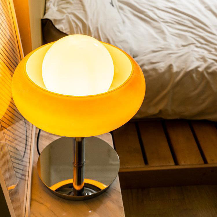 Contemporary Luxury Silver Finish Frame Custard Tart Iron Glass 1-Light Table Lamp For Bedroom