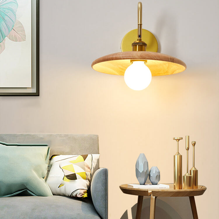 Lámpara de Aplique de Pared de 1 Luz con Bandeja Japonesa de Madera Moderna 
