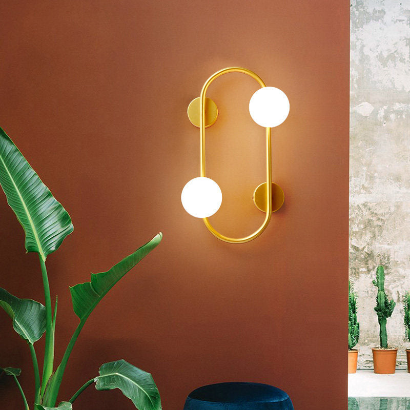 Aplique de pared contemporáneo nórdico de hierro con bola de cristal y aro ovalado de 2 luces para sala de estar 