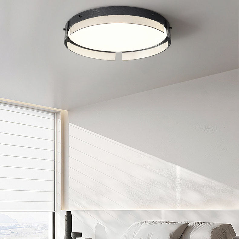 Modern Minimalist Black Round Drum Glass Copper LED Flush Mount Ceiling Light