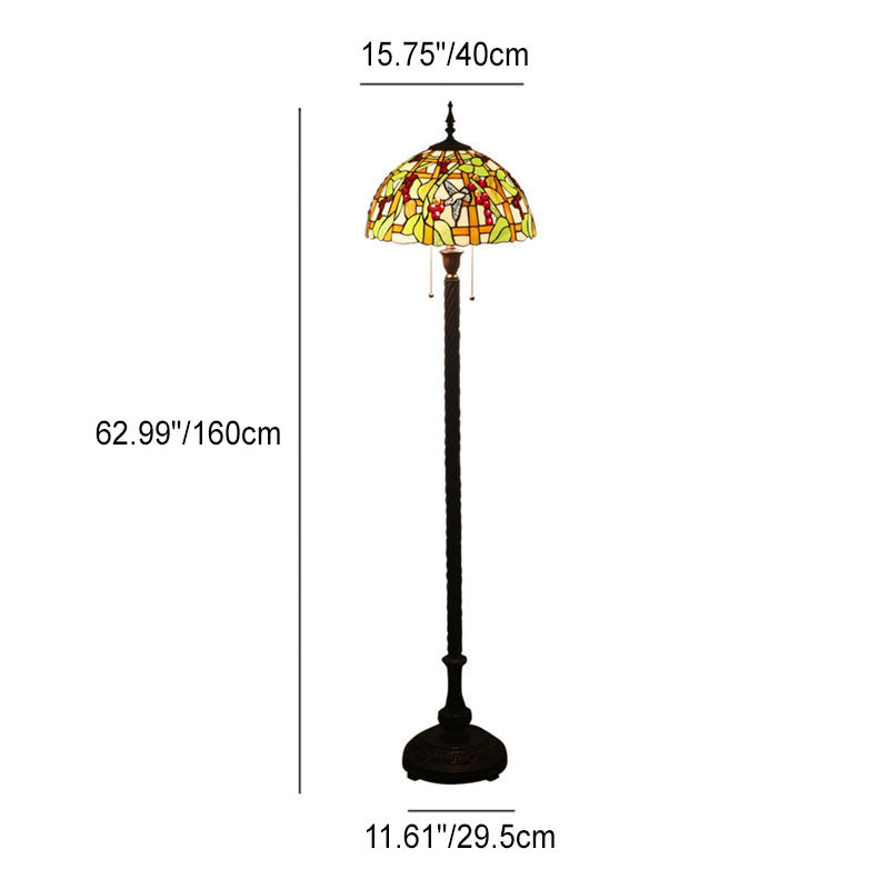 European Tiffany Fruit Bird Stained Glass Dome 2-Light Standing Floor Lamp