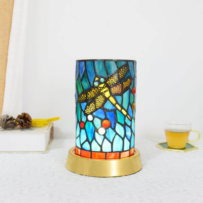 Lampe de table LED USB en fer et vitrail Tiffany de style européen 