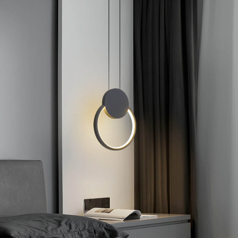 Modern Minimalist Iron Silicone Geometric Round Frame LED Pendant Light for Bedroom